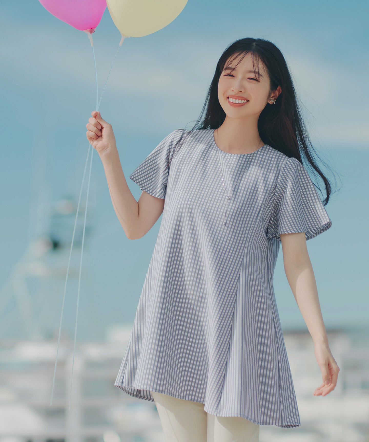 おのののかさん着用/半袖&7分袖選べる袖丈】バックフレアチュニック