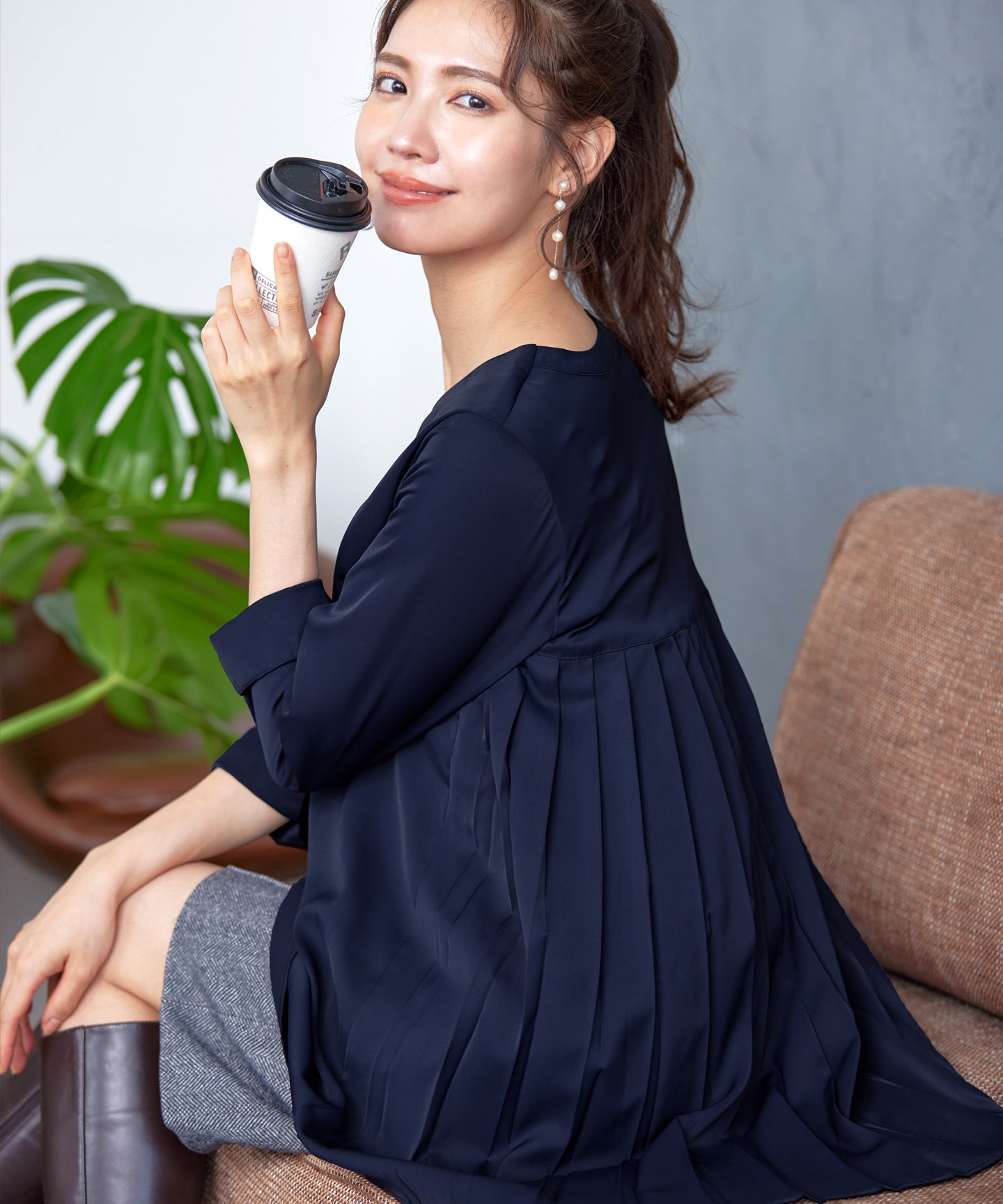 裏起毛バックプリーツチュニック